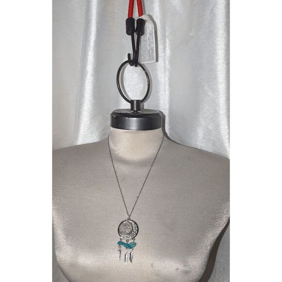 no brand Jewelry - 1929 Genuine Buffalo Nickel Faux Turquoise Stones Silver Tone Feather Pendant